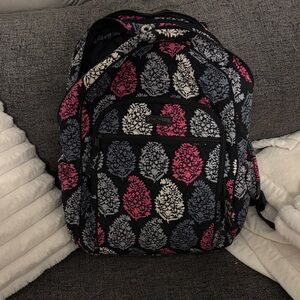 Vera Bradley Black and Pink Leaf Pattern Backpack